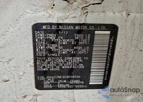 2012 Infiniti Qx56 из США, поврежденный, VIN JN8AZ2NE3C9018720